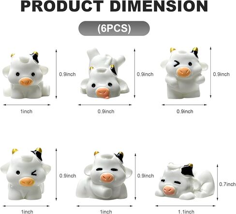 مجموعة ديكور لوحة القيادة للسيارة مكونة من 6 قطع من البقرة المضيئة اللطيفة، وحدة تحكم مركزية لطيفة ومرحة لتزيين مرآة الرؤية الخلفية، تماثيل بقرة صغيرة من الراتنج، زينة حيوانات كرتونية للنساء (أبيض) in Kuwait