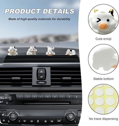 مجموعة ديكور لوحة القيادة للسيارة مكونة من 6 قطع من البقرة المضيئة اللطيفة، وحدة تحكم مركزية لطيفة ومرحة لتزيين مرآة الرؤية الخلفية، تماثيل بقرة صغيرة من الراتنج، زينة حيوانات كرتونية للنساء (أبيض) in Kuwait