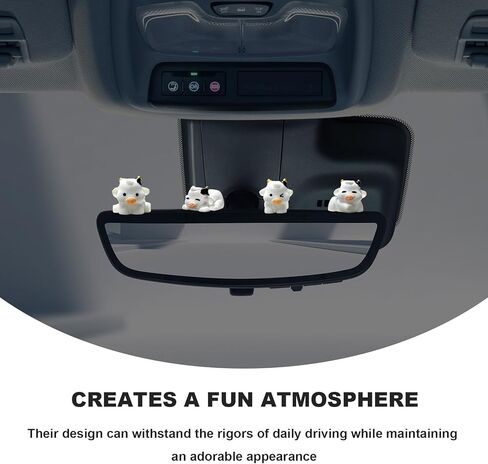 مجموعة ديكور لوحة القيادة للسيارة مكونة من 6 قطع من البقرة المضيئة اللطيفة، وحدة تحكم مركزية لطيفة ومرحة لتزيين مرآة الرؤية الخلفية، تماثيل بقرة صغيرة من الراتنج، زينة حيوانات كرتونية للنساء (أبيض) in Kuwait