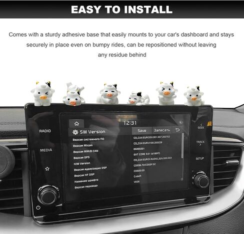 مجموعة ديكور لوحة القيادة للسيارة مكونة من 6 قطع من البقرة المضيئة اللطيفة، وحدة تحكم مركزية لطيفة ومرحة لتزيين مرآة الرؤية الخلفية، تماثيل بقرة صغيرة من الراتنج، زينة حيوانات كرتونية للنساء (أبيض) in Kuwait