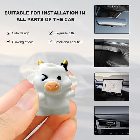 مجموعة ديكور لوحة القيادة للسيارة مكونة من 6 قطع من البقرة المضيئة اللطيفة، وحدة تحكم مركزية لطيفة ومرحة لتزيين مرآة الرؤية الخلفية، تماثيل بقرة صغيرة من الراتنج، زينة حيوانات كرتونية للنساء (أبيض) in Kuwait