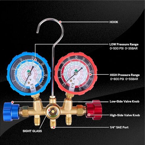 Hongsen HVAC Manifold Gauge Set with Valve Core Removal Tool in Saudi Arabia