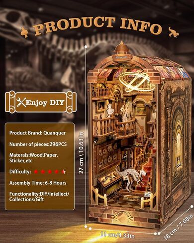 مجموعة زوايا الكتب DIY من Quanquer، ألغاز خشبية مصغرة ثلاثية الأبعاد مع ضوء LED مجموعات حرفية لنموذج بيت الدمى للبالغين، رف كتب مثالي، هدايا عيد ميلاد للأولاد والبنات (العالم السحري) in Kuwait
