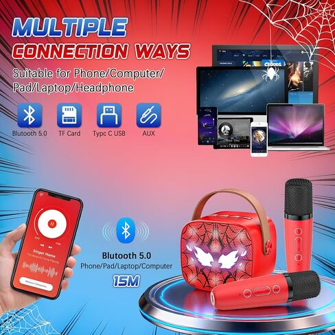 Spider Mini Karaoke Machine for Kids - TOP Karaoke Toys for 3 4 5 6 7 8 9 10 11 12+ Year Old Boys Girls, Portable Bluetooth Speaker with 2 Wireless Microphones, Kids Christmas Birthday Party Gifts in Saudi Arabia