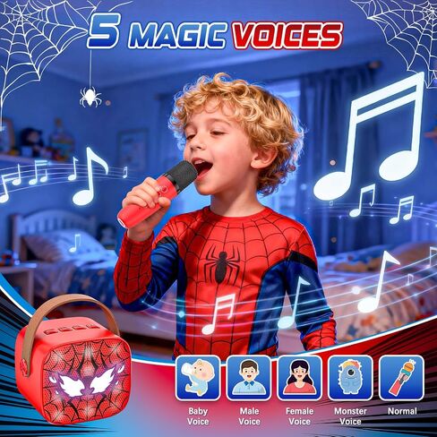 Spider Mini Karaoke Machine for Kids - TOP Karaoke Toys for 3 4 5 6 7 8 9 10 11 12+ Year Old Boys Girls, Portable Bluetooth Speaker with 2 Wireless Microphones, Kids Christmas Birthday Party Gifts in Saudi Arabia