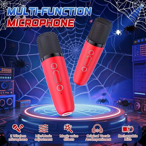 Spider Mini Karaoke Machine for Kids - TOP Karaoke Toys for 3 4 5 6 7 8 9 10 11 12+ Year Old Boys Girls, Portable Bluetooth Speaker with 2 Wireless Microphones, Kids Christmas Birthday Party Gifts in Saudi Arabia