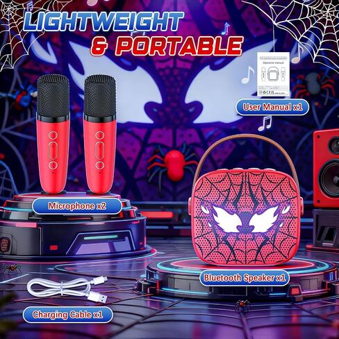 Spider Mini Karaoke Machine for Kids - TOP Karaoke Toys for 3 4 5 6 7 8 9 10 11 12+ Year Old Boys Girls, Portable Bluetooth Speaker with 2 Wireless Microphones, Kids Christmas Birthday Party Gifts in Saudi Arabia