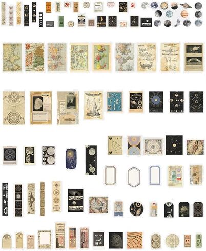 200 Pieces Vintage Sticker Scrapbook Paper Pack for Witchy Junk Journal Bullet Journals Planners Space Moon Paper Stickers Craft Kits Collage in Saudi Arabia