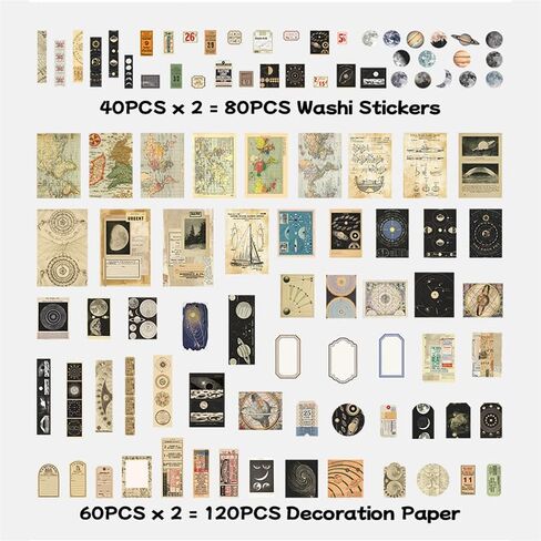 200 Pieces Vintage Sticker Scrapbook Paper Pack for Witchy Junk Journal Bullet Journals Planners Space Moon Paper Stickers Craft Kits Collage in Saudi Arabia