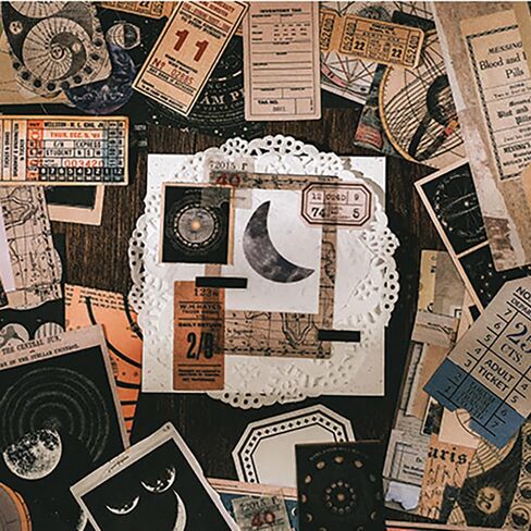 200 Pieces Vintage Sticker Scrapbook Paper Pack for Witchy Junk Journal Bullet Journals Planners Space Moon Paper Stickers Craft Kits Collage in Saudi Arabia