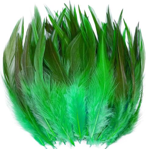 100pcs Grass Green Feathers for Crafts, 5-7Inch Rooster Saddle Hackle Feathers for Dream Catcher Supplies Wedding Home Party Decoration Earrings DIY Crafts in Kuwait