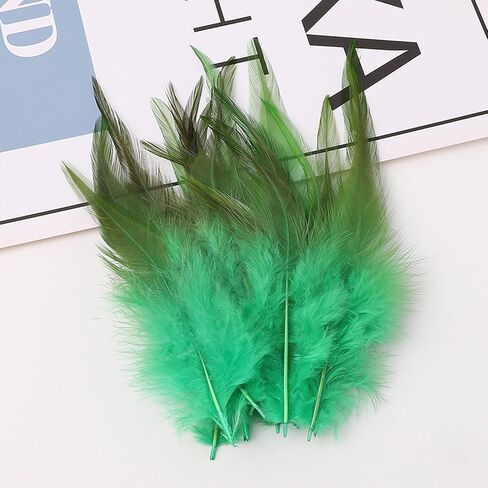 100pcs Grass Green Feathers for Crafts, 5-7Inch Rooster Saddle Hackle Feathers for Dream Catcher Supplies Wedding Home Party Decoration Earrings DIY Crafts in Kuwait