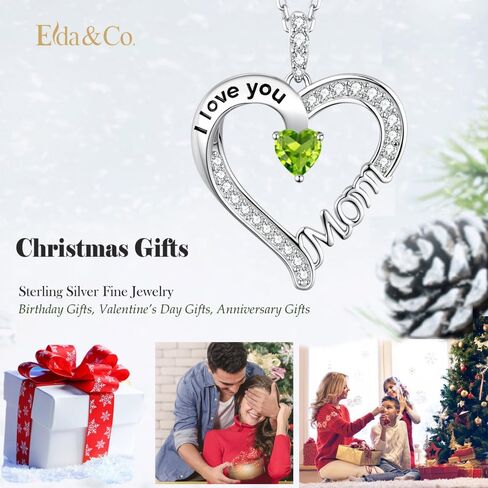 ELDA & CO. I Love You Mom Necklace for Wife 925 Sterling Silver Pendant with March April May Birthstones Aquamarine Necklace for Women Birthday Gifts Jewelry Gifts in Kuwait