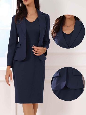 Allegra K Business Dress Suit Sets for Women's 2 Piece Outfit Work Office Notched Lapel Jacket Blazer Solid V Neck Dress in Saudi Arabia