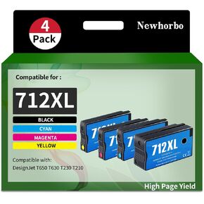 712 Ink Cartridge Remanufactured Replacement for HP DesignJet T210 T650 T630 T250 T230 Printer（Black Cyan Magenta Yellow 4 Pack） in Saudi Arabia