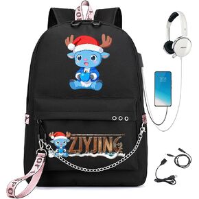 ZJYJING Demon Slayer Backpack Nezuko Kimetsu with USB Charging Port, Personalized Casual Travel Boys Girls Student Backpacks. (Black-A) in Kuwait