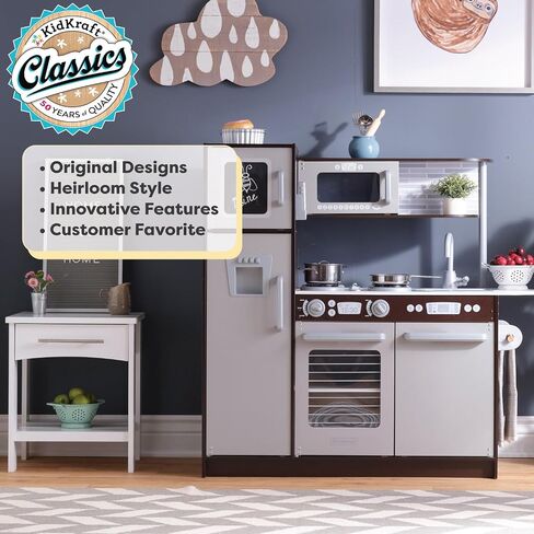 KidKraft Uptown Espresso Wooden Play Kitchen with Play Phone, Chalkboard & Towel Rack, Espresso in Kuwait