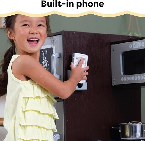 KidKraft Uptown Espresso Wooden Play Kitchen with Play Phone, Chalkboard & Towel Rack, Espresso in Kuwait