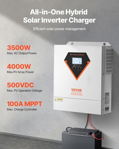 VEVOR Hybrid Solar Inverter, 6000W, All in One Pure Sine Wave Power Inverter Charger, 48V DC to 220/230V AC, with Built-in 120A MPPT Solar Controller, for Off-Grid System Lead Acid Lithium Battery in Kuwait