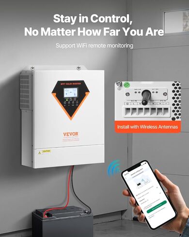 VEVOR Hybrid Solar Inverter, 6000W, All in One Pure Sine Wave Power Inverter Charger, 48V DC to 220/230V AC, with Built-in 120A MPPT Solar Controller, for Off-Grid System Lead Acid Lithium Battery in Kuwait