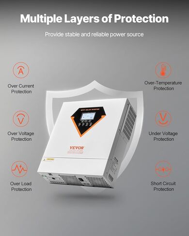 VEVOR Hybrid Solar Inverter, 6000W, All in One Pure Sine Wave Power Inverter Charger, 48V DC to 220/230V AC, with Built-in 120A MPPT Solar Controller, for Off-Grid System Lead Acid Lithium Battery in Kuwait