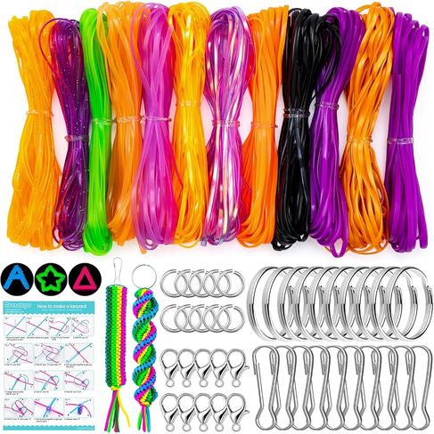 Lanyard String, 12 Christmas Colors Plastic Strings Lacing Cord, Gimp String Boondoggle Strings Kit with 40Pcs Keychain for Keychain Crafts, Bracelet (Christmas Colors) in Kuwait
