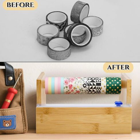 Wood Masking Tape Dispenser, Multi Roll Washi Tape Cutter Holder with 1 Inch Core for Gift Wrapping, Desktop Craft Tapes Storage Organizer for Office, Home, School in Saudi Arabia