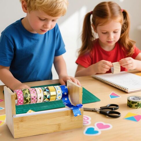 Wood Masking Tape Dispenser, Multi Roll Washi Tape Cutter Holder with 1 Inch Core for Gift Wrapping, Desktop Craft Tapes Storage Organizer for Office, Home, School in Saudi Arabia
