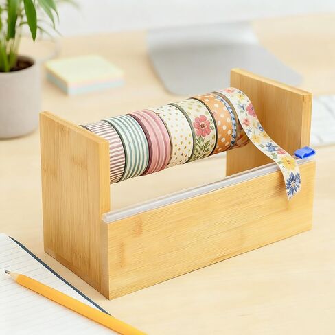 Wood Masking Tape Dispenser, Multi Roll Washi Tape Cutter Holder with 1 Inch Core for Gift Wrapping, Desktop Craft Tapes Storage Organizer for Office, Home, School in Saudi Arabia