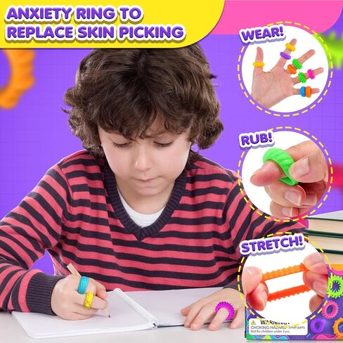 Fidget Toys Kids Sensory Ring: 24 Pack Textured Finger Rings - ADHD Autism Kids Sensory Calming Toys - Quiet Skin-Picking Anxiety Relief Toy for Classroom in Kuwait