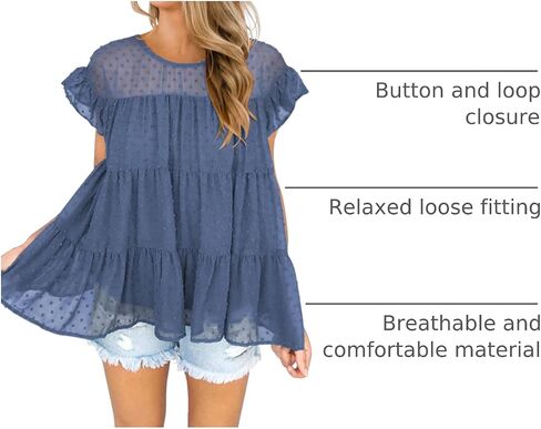 DOROSE Women's Babydoll Tops Swiss Dot Ruffle Sleeve Tiered Flowy Blouses Dressy Casual Summer Shirts in Saudi Arabia