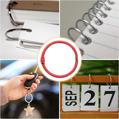 HARFINGTON 50pcs Binder Rings 1.5 Inch Loose Leaf Binder Ring Metal Book Rings Colorful Loose Leaf Rings for Index Cards Keychain Key Notebook Rings for Home Office, Red in Saudi Arabia