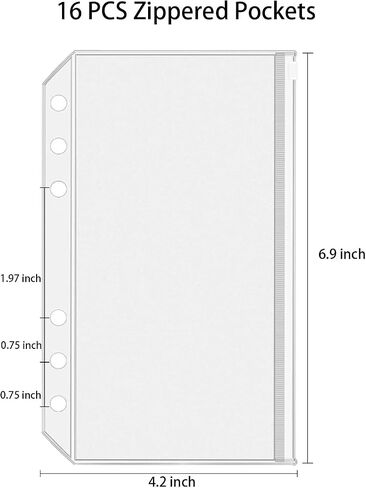 16 Pcs A6 Binder Envelope Pouches - Clear Binder Pockets with Zippers for 6-Ring Budget Cash System, Clear Inserts for Money Saving and Budgeting in Saudi Arabia