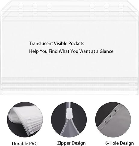 16 Pcs A6 Binder Envelope Pouches - Clear Binder Pockets with Zippers for 6-Ring Budget Cash System, Clear Inserts for Money Saving and Budgeting in Saudi Arabia