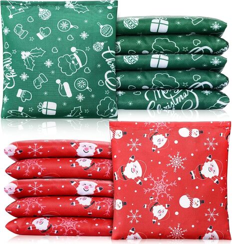 12 Pcs Christmas Bean Bags for Tossing 5 x 5 Inch Santa Claus Snowflake Bean Bags Cornhole Game Bag for Christmas Winter Cornhole Party Game Supplies in Saudi Arabia