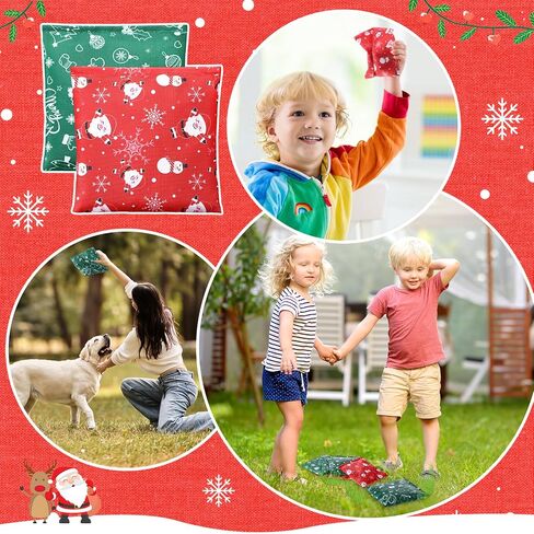 12 Pcs Christmas Bean Bags for Tossing 5 x 5 Inch Santa Claus Snowflake Bean Bags Cornhole Game Bag for Christmas Winter Cornhole Party Game Supplies in Saudi Arabia