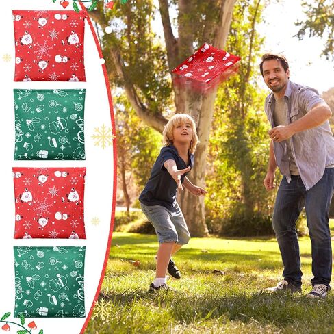 12 Pcs Christmas Bean Bags for Tossing 5 x 5 Inch Santa Claus Snowflake Bean Bags Cornhole Game Bag for Christmas Winter Cornhole Party Game Supplies in Saudi Arabia