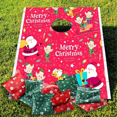 12 Pcs Christmas Bean Bags for Tossing 5 x 5 Inch Santa Claus Snowflake Bean Bags Cornhole Game Bag for Christmas Winter Cornhole Party Game Supplies in Saudi Arabia