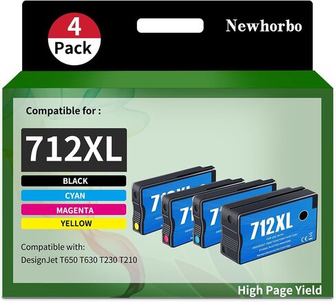 712 Ink Cartridge Remanufactured Replacement for HP DesignJet T210 T650 T630 T250 T230 Printer（Black Cyan Magenta Yellow 4 Pack） in Saudi Arabia