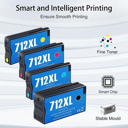 712 Ink Cartridge Remanufactured Replacement for HP DesignJet T210 T650 T630 T250 T230 Printer（Black Cyan Magenta Yellow 4 Pack） in Saudi Arabia