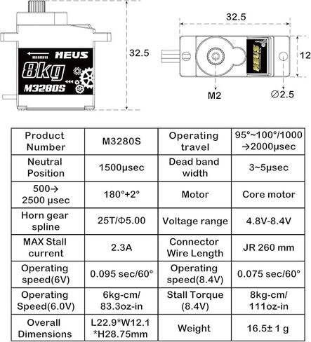 MEUS Racing Cored Ascent-18 Steering Servo with Mount and Servo Horn for Redcat Ascent-18 1/18 RC Crawler Upgrades Parts (M3280S) in Saudi Arabia
