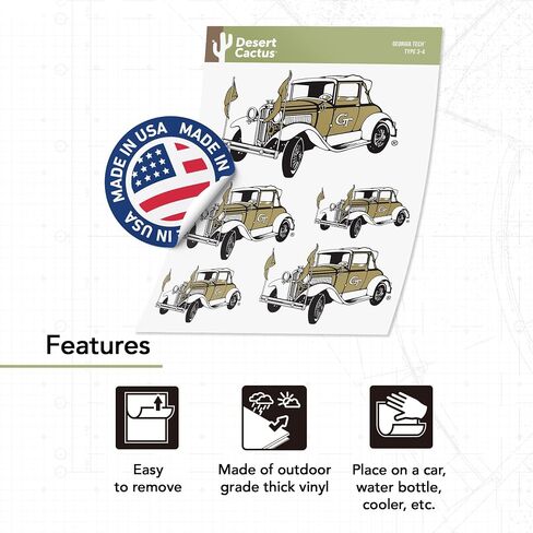 Desert Cactus Georgia Tech Sticker Yellow Jackets GT Institute of Technology Stickers Vinyl Decals Laptop Water Bottle Car Scrapbook T3 (Type 3-3) in Saudi Arabia