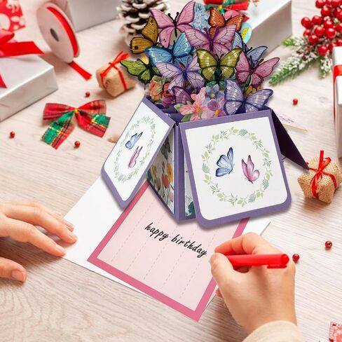 Greeting Cards with Envelopes, Pop-up Style,Butterfly & Bouquet Greeting Card, Perfect for Family and Friends in Saudi Arabia