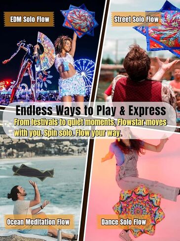 24" Lightweight Flow Star | Flowstar Spinning Cloth for Beginners | Easy to Spin & Do Tricks | Fun & Challenging Flow Toys for Juggling, EDM, Festival, Club, Party, Dance (Psychedelic Feathers) in Saudi Arabia