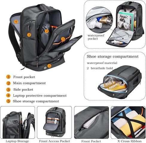 Somago Rucksack Backpack Carry On Multifunction Travel Bag for Airplanes Business Water Resistant with Shoe Compartment Anti-thief Pocket Fit for 16 Inch Laptop, Black in Kuwait