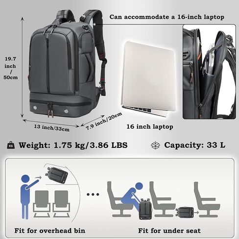 Somago Rucksack Backpack Carry On Multifunction Travel Bag for Airplanes Business Water Resistant with Shoe Compartment Anti-thief Pocket Fit for 16 Inch Laptop, Black in Kuwait