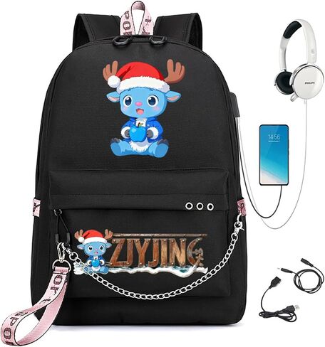 حقيبة ظهر ZJYJING Demon Slayer Nezuko Kimetsu مع منفذ شحن USB، حقائب ظهر مخصصة للسفر للأولاد والبنات. (أسود-أ) in Kuwait