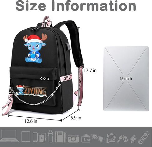 حقيبة ظهر ZJYJING Demon Slayer Nezuko Kimetsu مع منفذ شحن USB، حقائب ظهر مخصصة للسفر للأولاد والبنات. (أسود-أ) in Kuwait