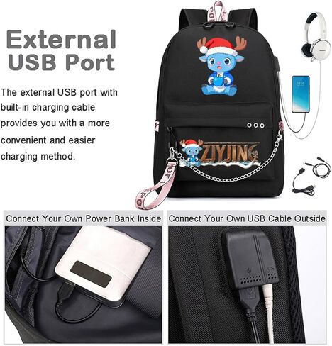 حقيبة ظهر ZJYJING Demon Slayer Nezuko Kimetsu مع منفذ شحن USB، حقائب ظهر مخصصة للسفر للأولاد والبنات. (أسود-أ) in Kuwait