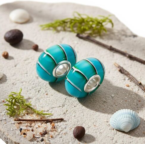Solid Green Jade and Blue Turquoise Gemstone Spacer Charm Bead For Women Teen .925 Sterling Silver Fits European Bracelet in Saudi Arabia